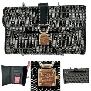 Dooney & Bourke Signature Print Canvas Lock Key Trifold Checkbook Wallet Vtg